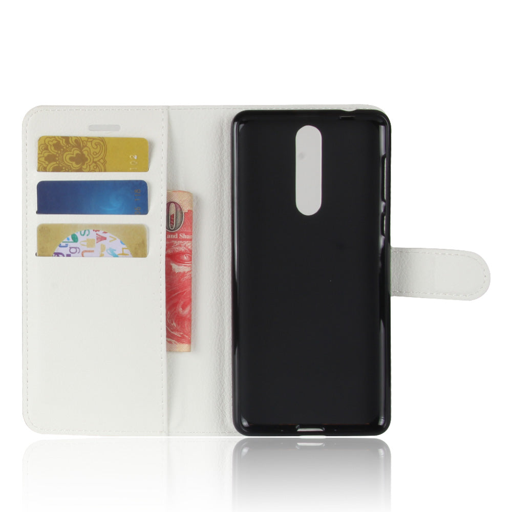 Litchi Skin Wallet Leather Magnetic Protective Cover for Nokia 8