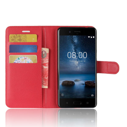 Litchi Skin Wallet Leather Magnetic Protective Cover for Nokia 8