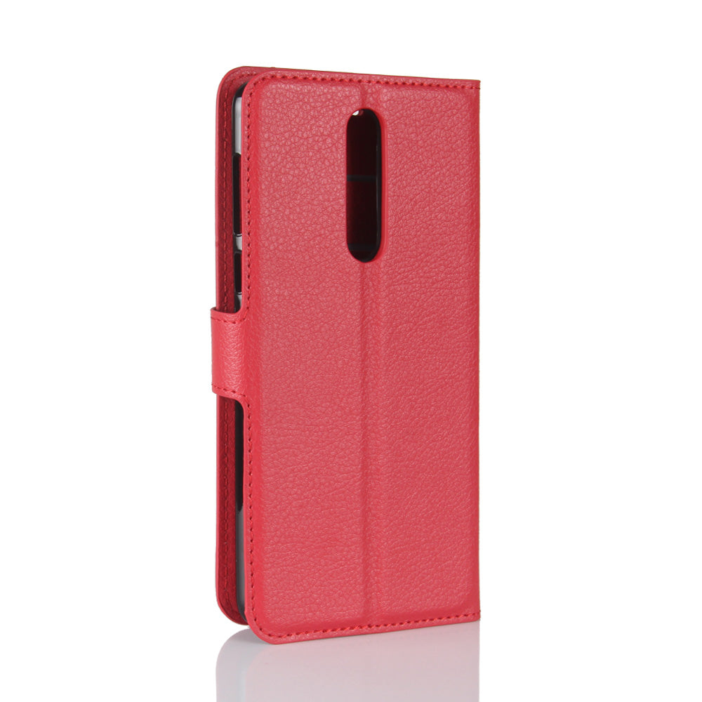 Litchi Skin Wallet Leather Magnetic Protective Cover for Nokia 8