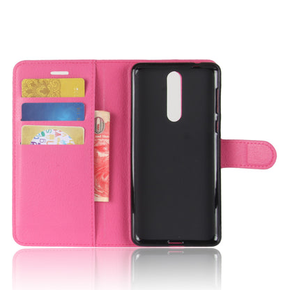 Litchi Skin Wallet Leather Magnetic Protective Cover for Nokia 8