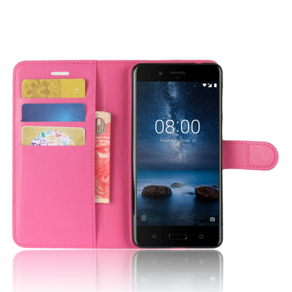 Litchi Skin Wallet Leather Magnetic Protective Cover for Nokia 8