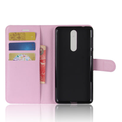 Litchi Skin Wallet Leather Magnetic Protective Cover for Nokia 8