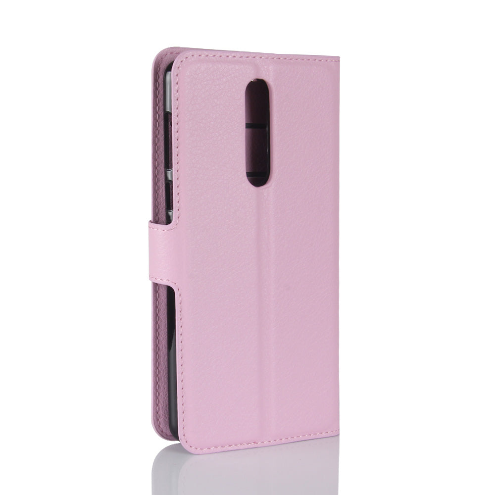 Litchi Skin Wallet Leather Magnetic Protective Cover for Nokia 8