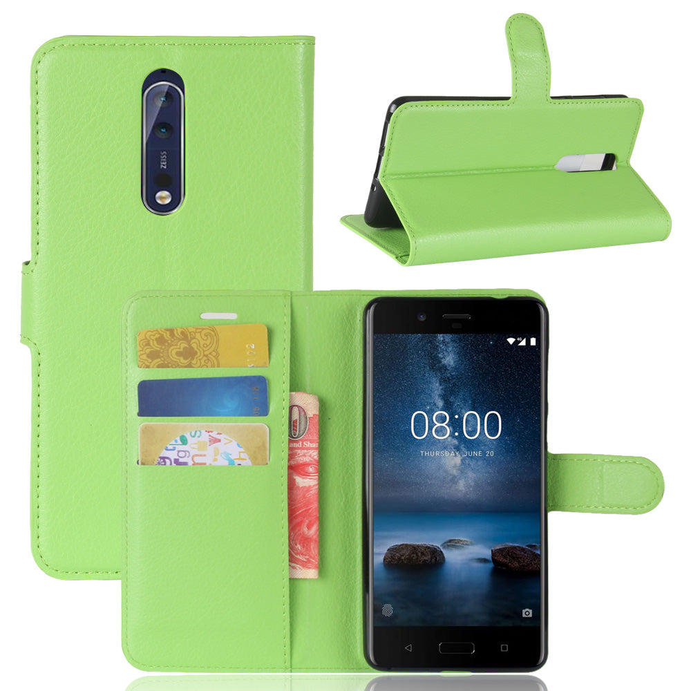 Litchi Skin Wallet Leather Magnetic Protective Cover for Nokia 8