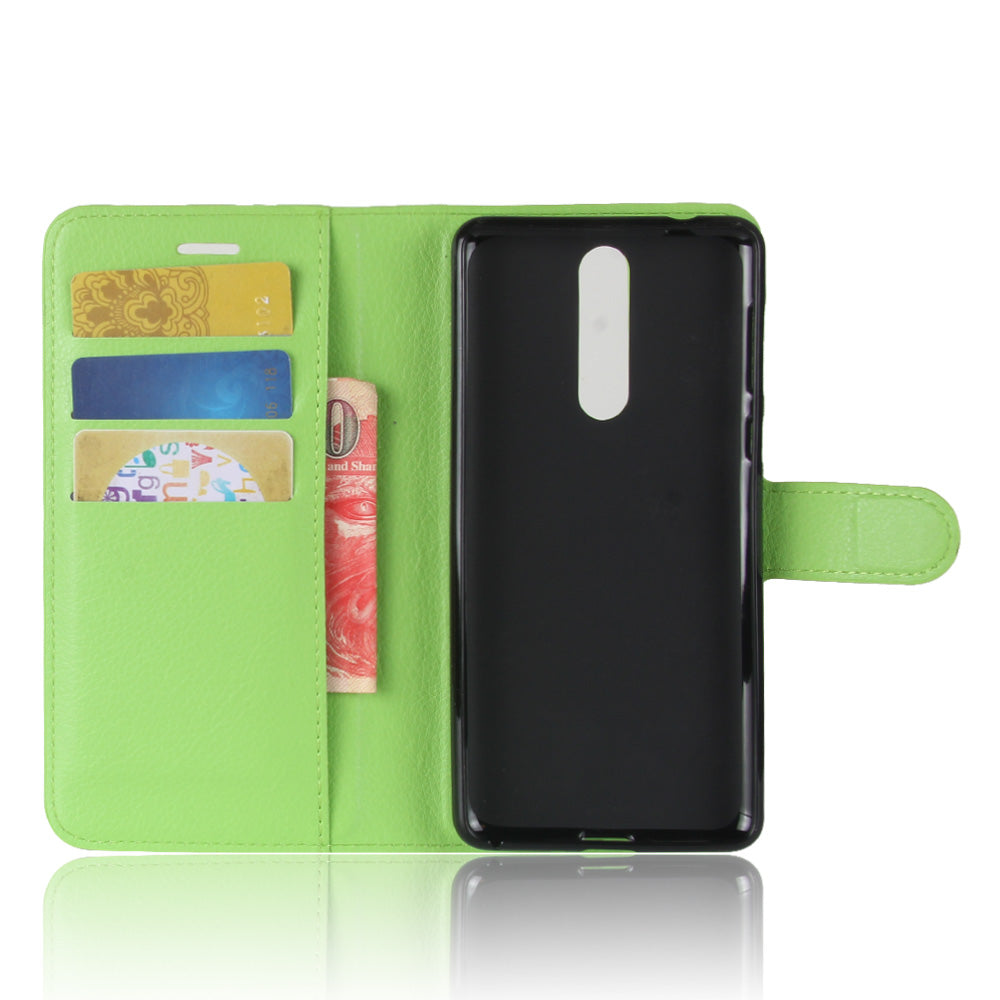 Litchi Skin Wallet Leather Magnetic Protective Cover for Nokia 8