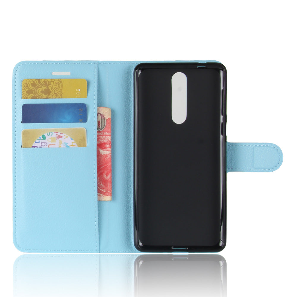 Litchi Skin Wallet Leather Magnetic Protective Cover for Nokia 8