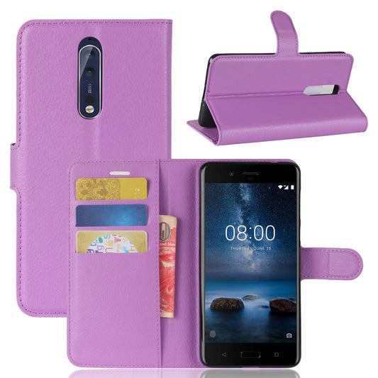 Litchi Skin Wallet Leather Magnetic Protective Cover for Nokia 8