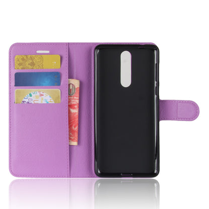 Litchi Skin Wallet Leather Magnetic Protective Cover for Nokia 8