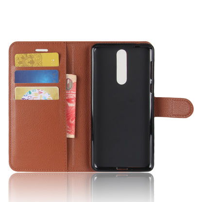 Litchi Skin Wallet Leather Magnetic Protective Cover for Nokia 8