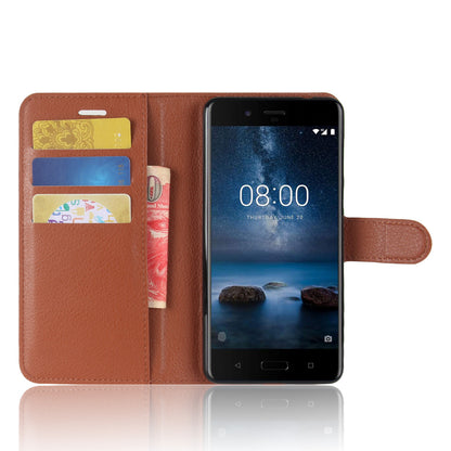 Litchi Skin Wallet Leather Magnetic Protective Cover for Nokia 8