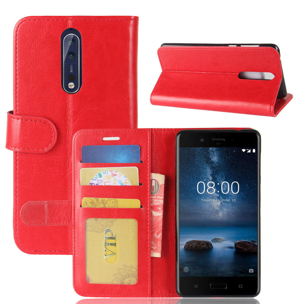 Crazy Horse PU Leather Wallet Mobile Phone Shell for Nokia 8