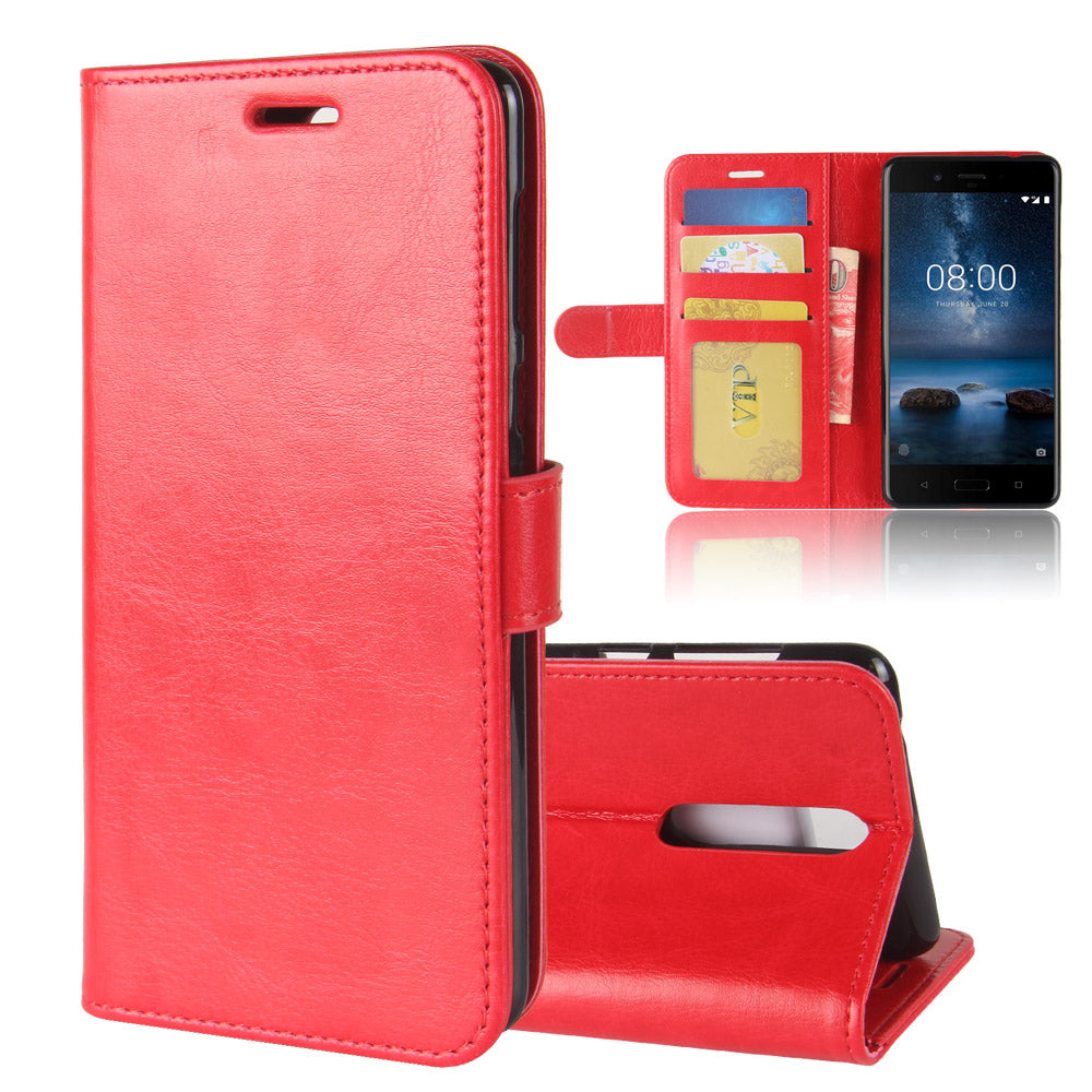 Crazy Horse PU Leather Wallet Mobile Phone Shell for Nokia 8