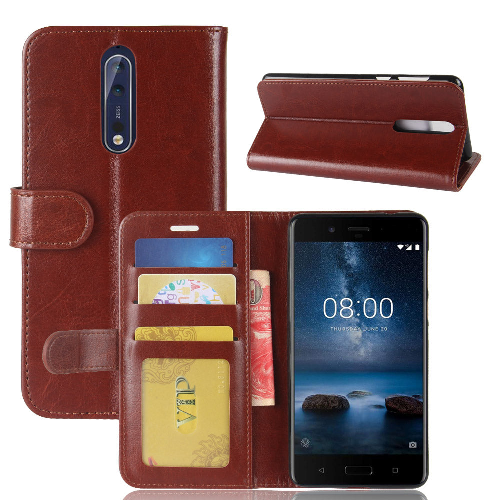 Crazy Horse PU Leather Wallet Mobile Phone Shell for Nokia 8