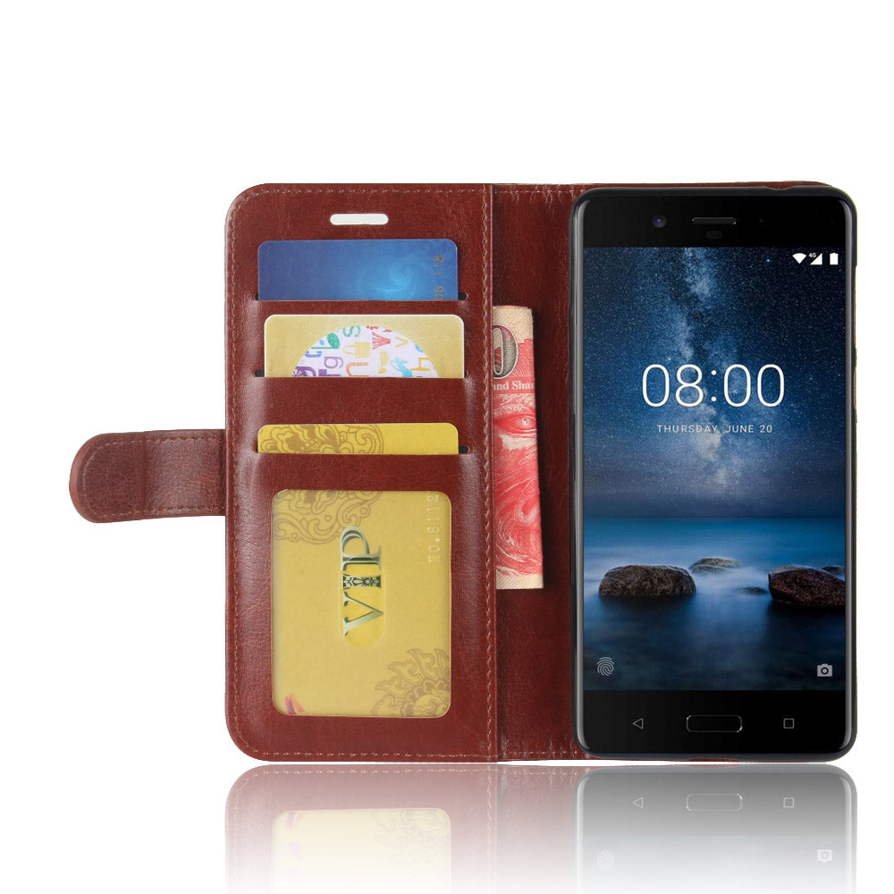 Crazy Horse PU Leather Wallet Mobile Phone Shell for Nokia 8