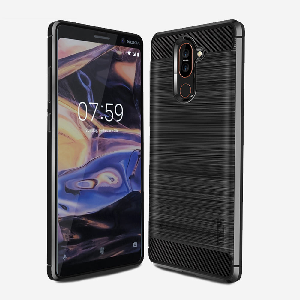 MOFI Carbon Fiber Texture Brushed TPU Back Case for Nokia 7 plus