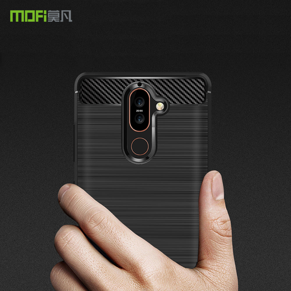 MOFI Carbon Fiber Texture Brushed TPU Back Case for Nokia 7 plus