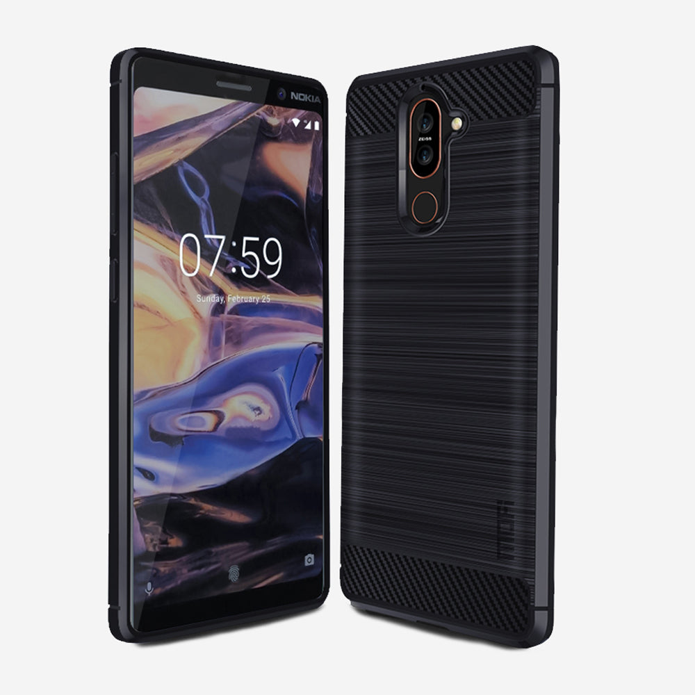 MOFI Carbon Fiber Texture Brushed TPU Back Case for Nokia 7 plus