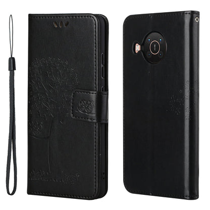 Wallet Design Leather Stand Phone Cover Case with Owl Tree Pattern Imprint for Nokia X10/X20