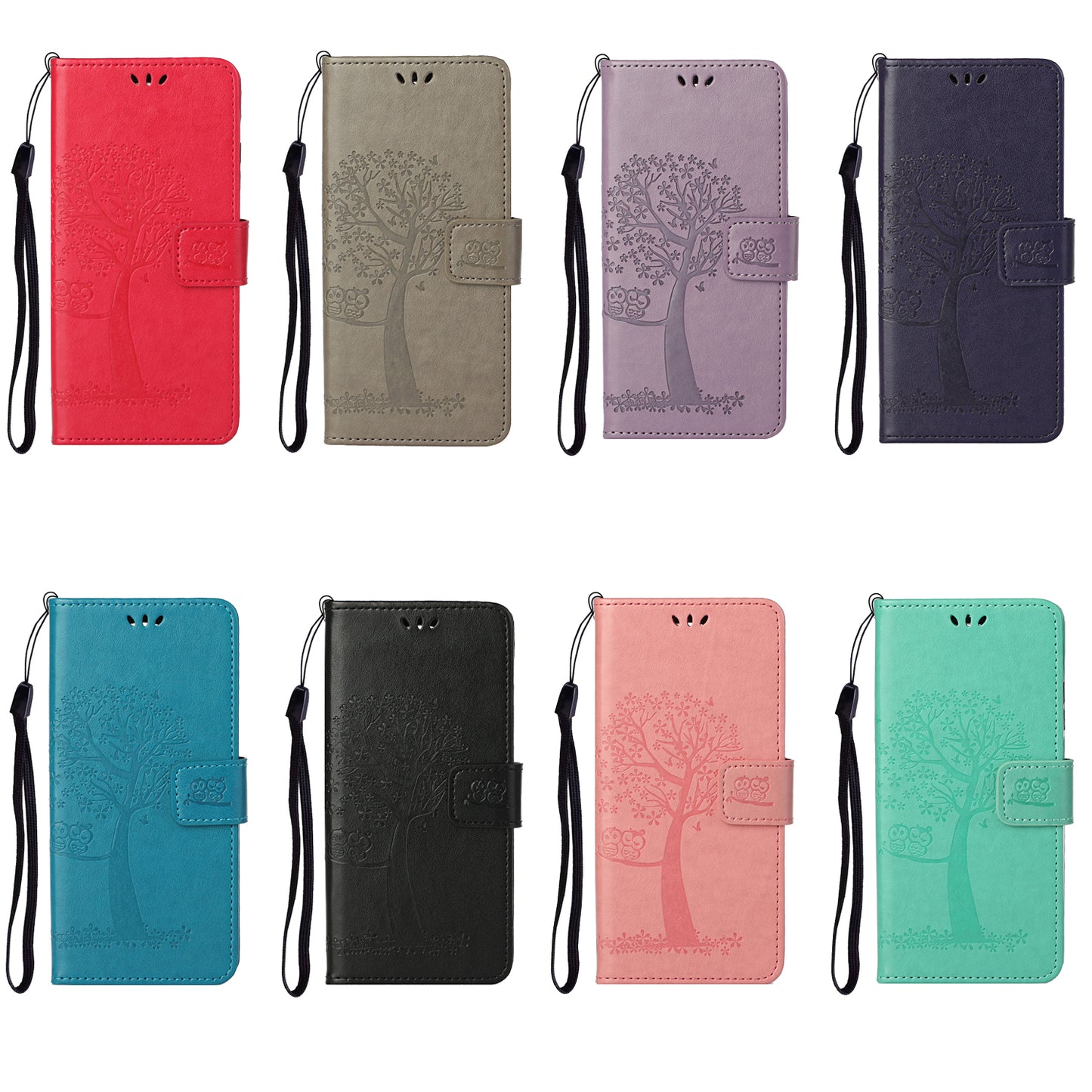 Wallet Design Leather Stand Phone Cover Case with Owl Tree Pattern Imprint for Nokia X10/X20