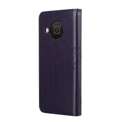 Wallet Design Leather Stand Phone Cover Case with Owl Tree Pattern Imprint for Nokia X10/X20