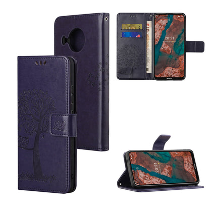 Wallet Design Leather Stand Phone Cover Case with Owl Tree Pattern Imprint for Nokia X10/X20