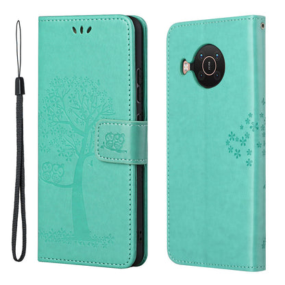 Wallet Design Leather Stand Phone Cover Case with Owl Tree Pattern Imprint for Nokia X10/X20