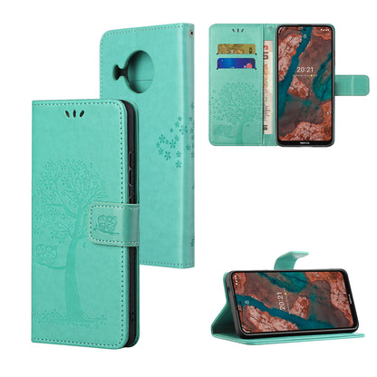 Wallet Design Leather Stand Phone Cover Case with Owl Tree Pattern Imprint for Nokia X10/X20