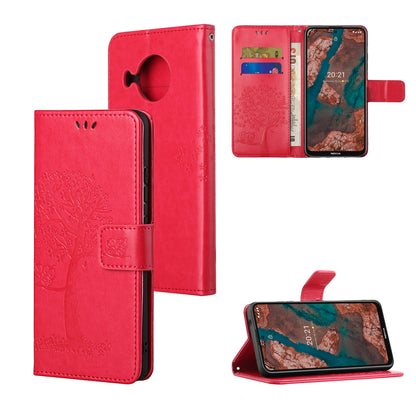 Wallet Design Leather Stand Phone Cover Case with Owl Tree Pattern Imprint for Nokia X10/X20