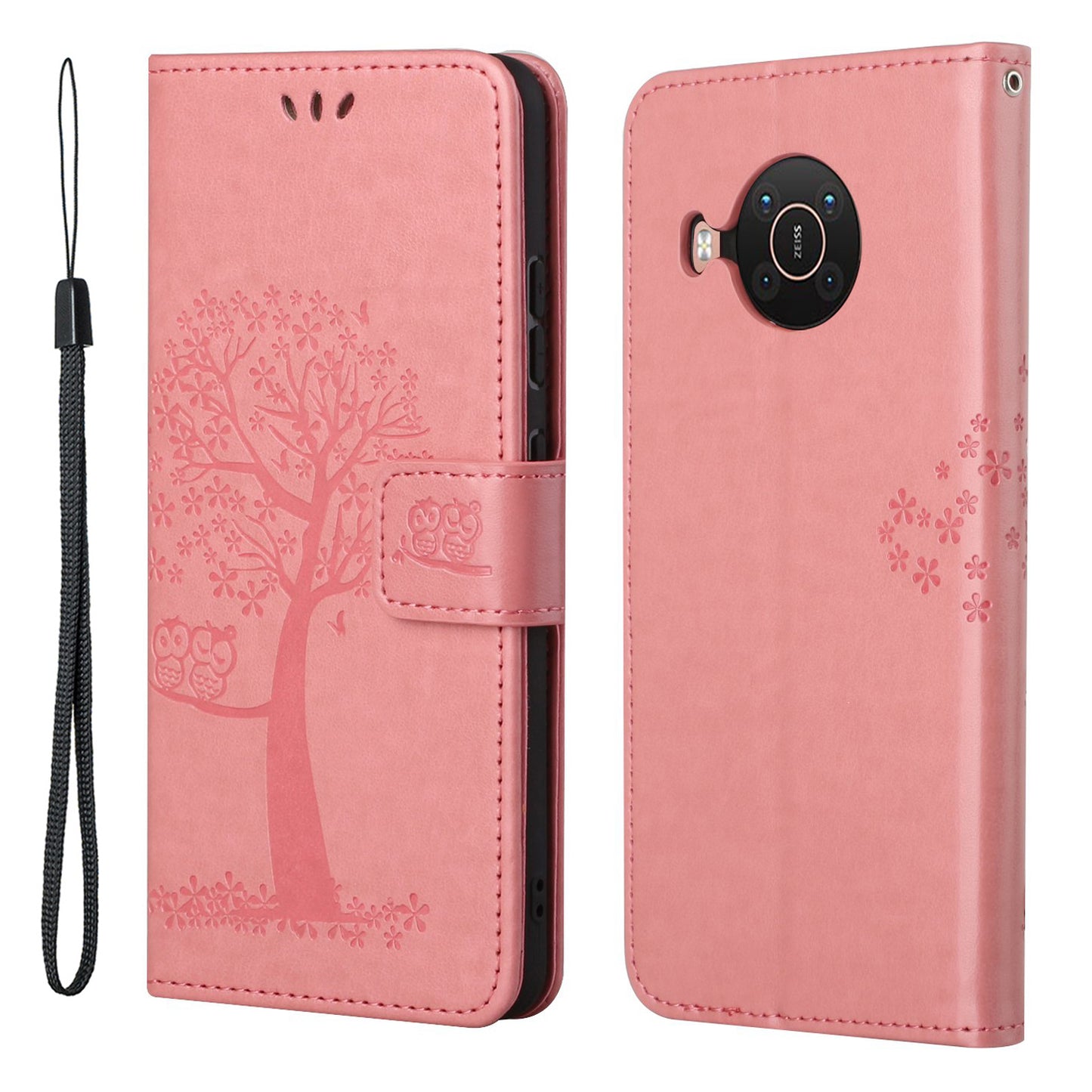 Wallet Design Leather Stand Phone Cover Case with Owl Tree Pattern Imprint for Nokia X10/X20