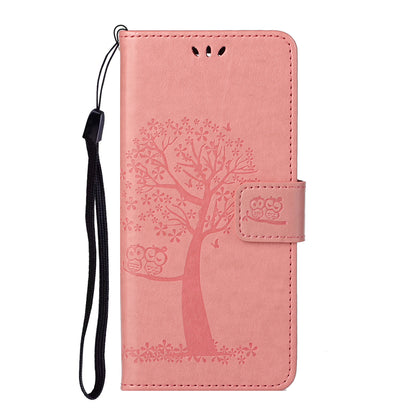 Wallet Design Leather Stand Phone Cover Case with Owl Tree Pattern Imprint for Nokia X10/X20