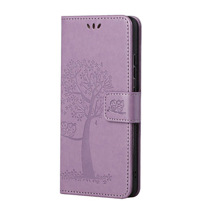 Wallet Design Leather Stand Phone Cover Case with Owl Tree Pattern Imprint for Nokia X10/X20