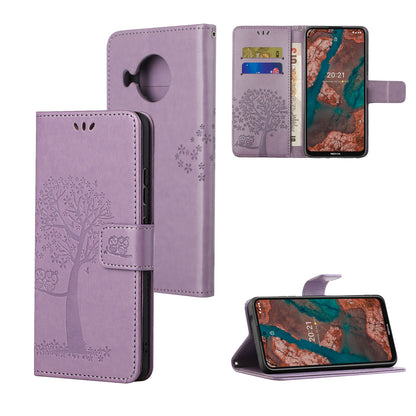 Wallet Design Leather Stand Phone Cover Case with Owl Tree Pattern Imprint for Nokia X10/X20