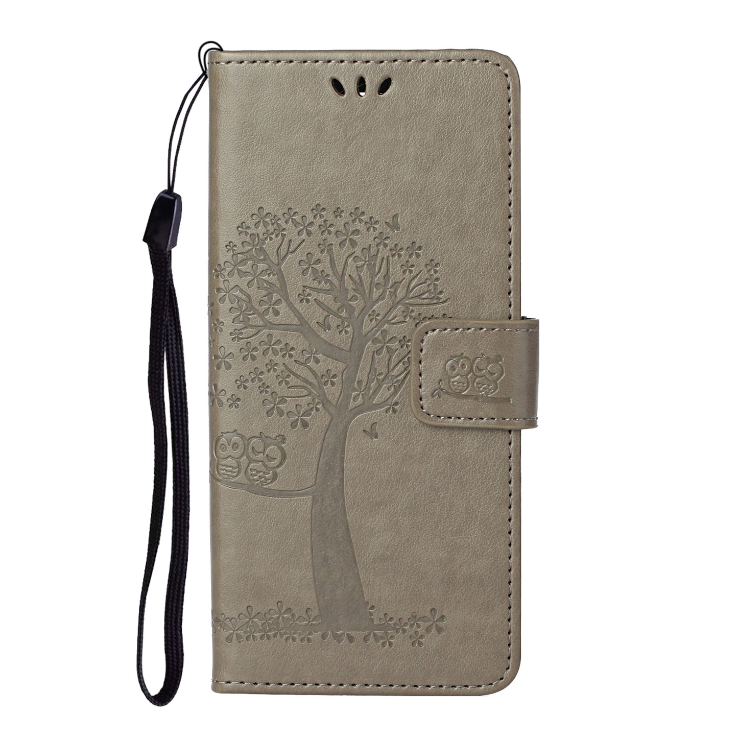 Wallet Design Leather Stand Phone Cover Case with Owl Tree Pattern Imprint for Nokia X10/X20