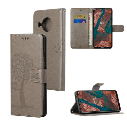 Wallet Design Leather Stand Phone Cover Case with Owl Tree Pattern Imprint for Nokia X10/X20