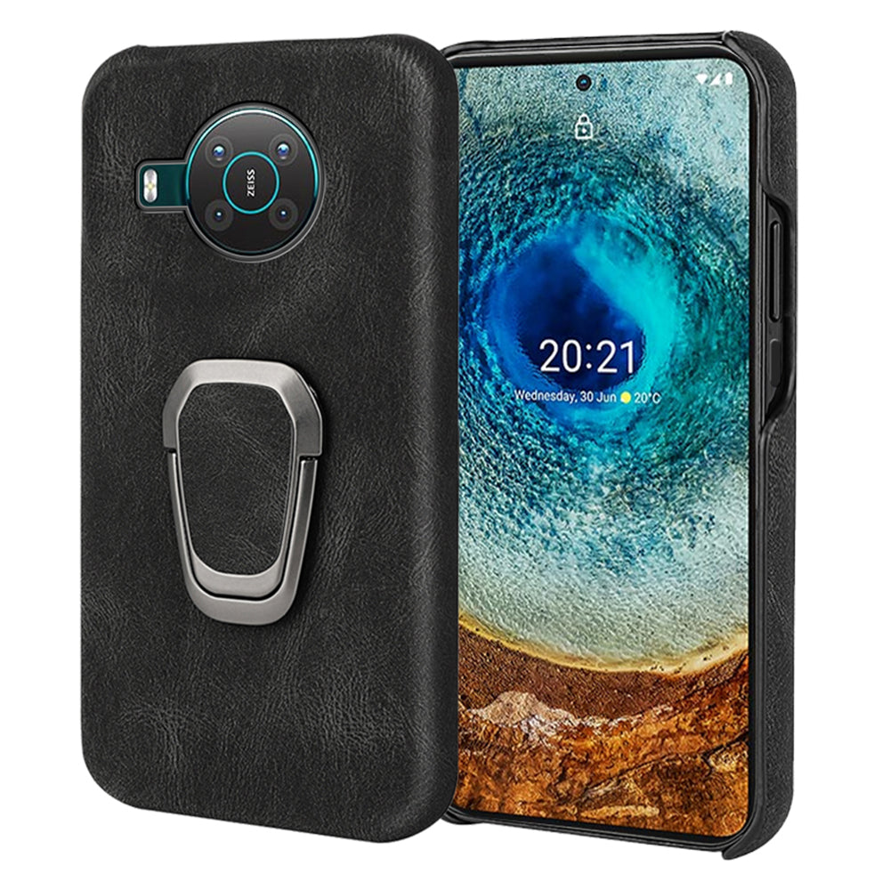 Anti-Drop Smooth Touch PU Leather Coated Hard PC Back Shell Case with Ring Kickstand for Nokia X10 / X20