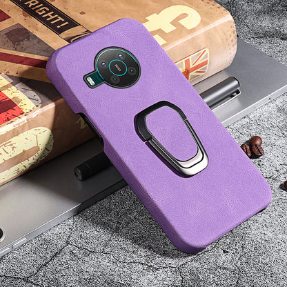 Anti-Drop Smooth Touch PU Leather Coated Hard PC Back Shell Case with Ring Kickstand for Nokia X10 / X20