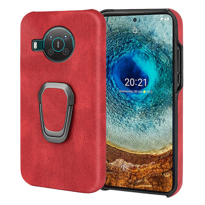 Anti-Drop Smooth Touch PU Leather Coated Hard PC Back Shell Case with Ring Kickstand for Nokia X10 / X20