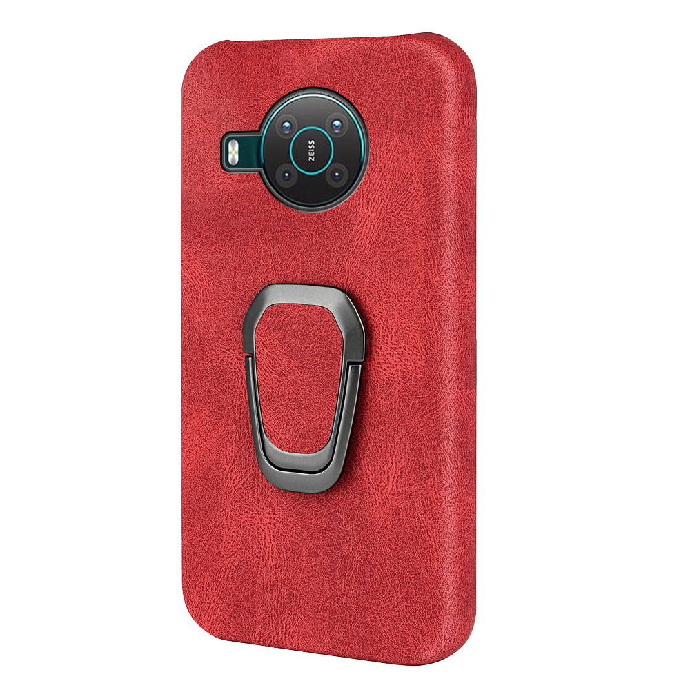 Anti-Drop Smooth Touch PU Leather Coated Hard PC Back Shell Case with Ring Kickstand for Nokia X10 / X20