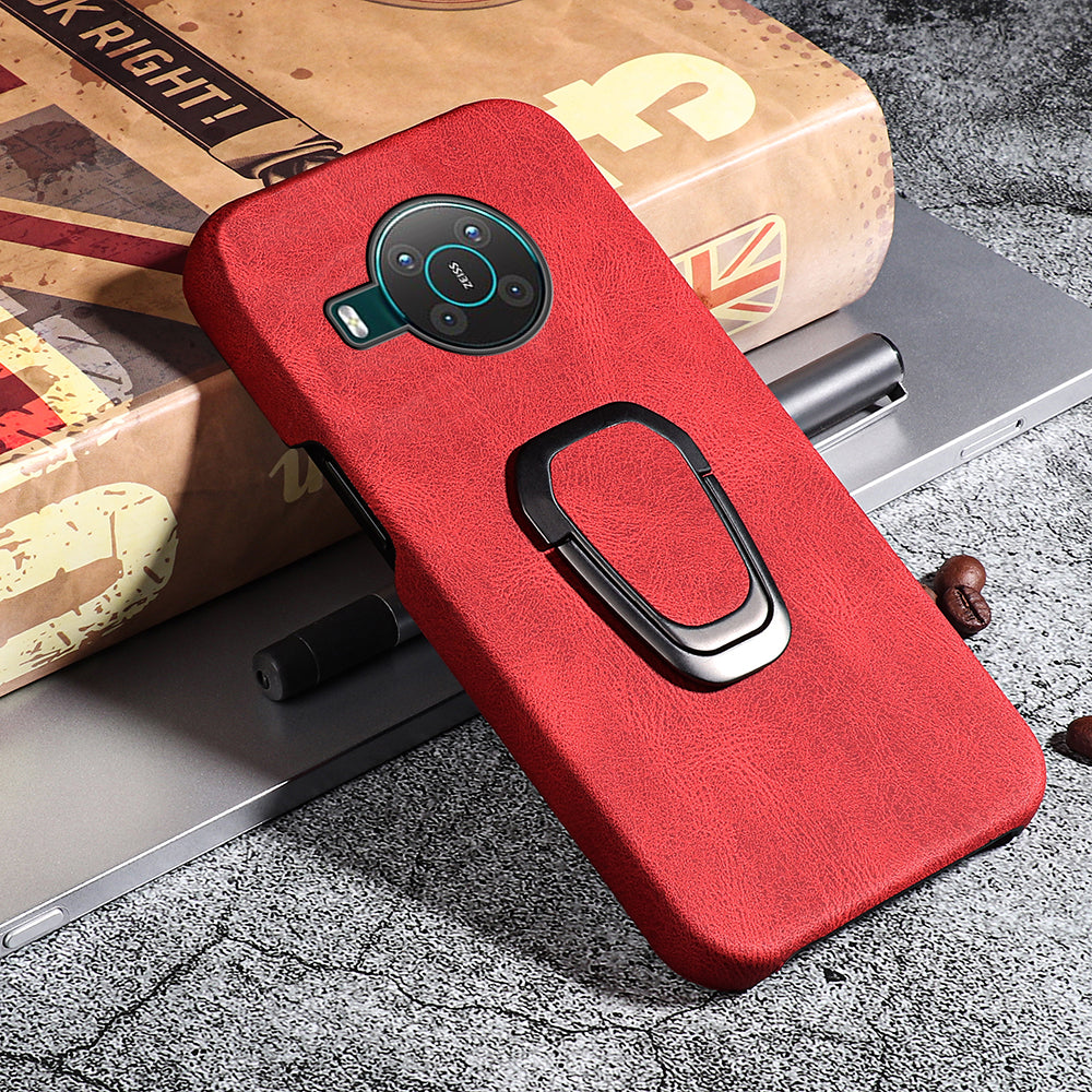 Anti-Drop Smooth Touch PU Leather Coated Hard PC Back Shell Case with Ring Kickstand for Nokia X10 / X20