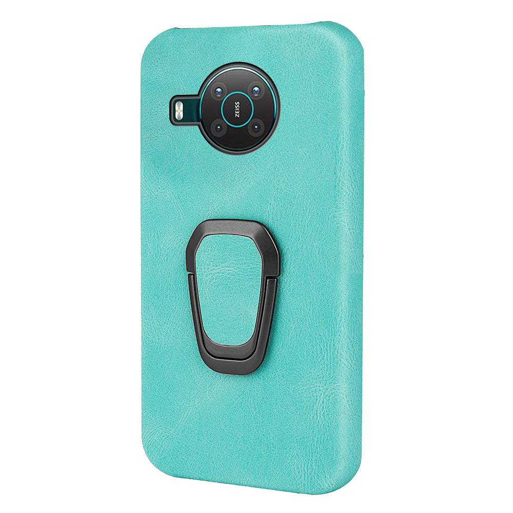 Anti-Drop Smooth Touch PU Leather Coated Hard PC Back Shell Case with Ring Kickstand for Nokia X10 / X20