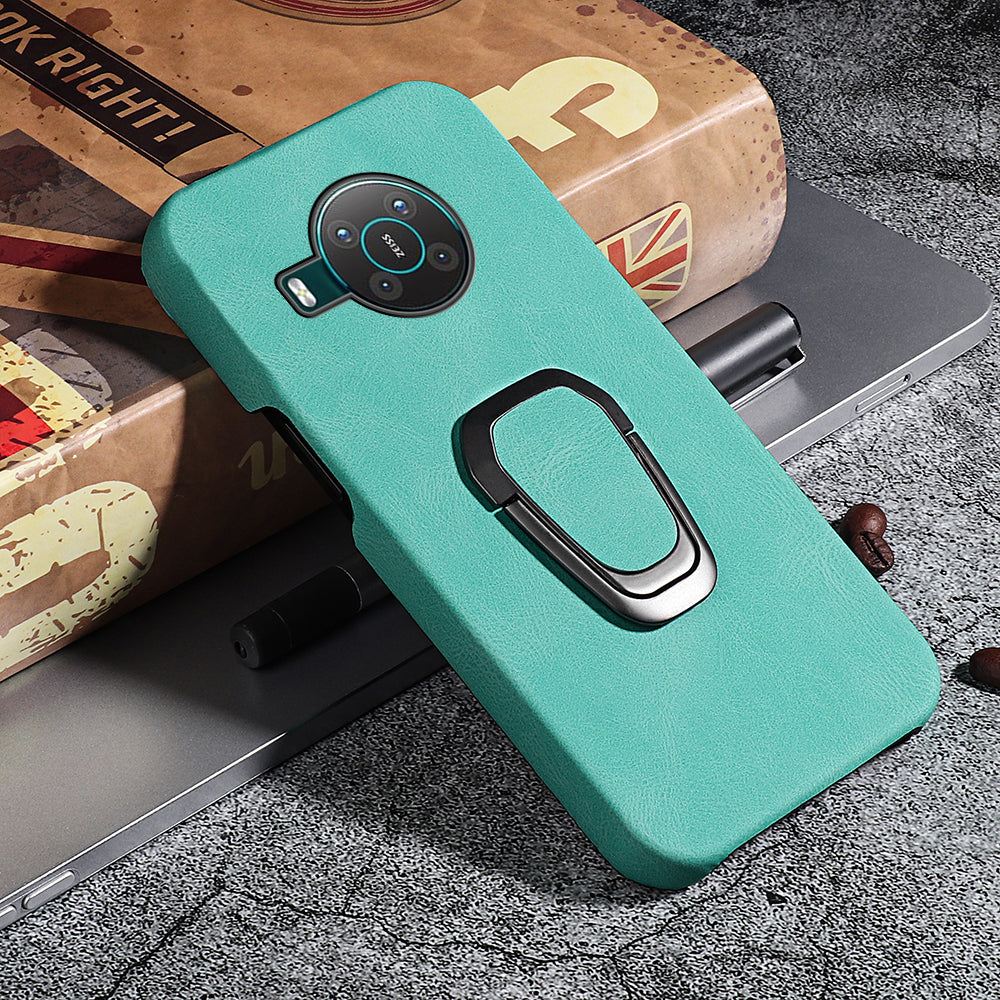 Anti-Drop Smooth Touch PU Leather Coated Hard PC Back Shell Case with Ring Kickstand for Nokia X10 / X20