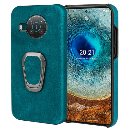 Anti-Drop Smooth Touch PU Leather Coated Hard PC Back Shell Case with Ring Kickstand for Nokia X10 / X20