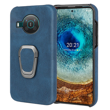 Anti-Drop Smooth Touch PU Leather Coated Hard PC Back Shell Case with Ring Kickstand for Nokia X10 / X20