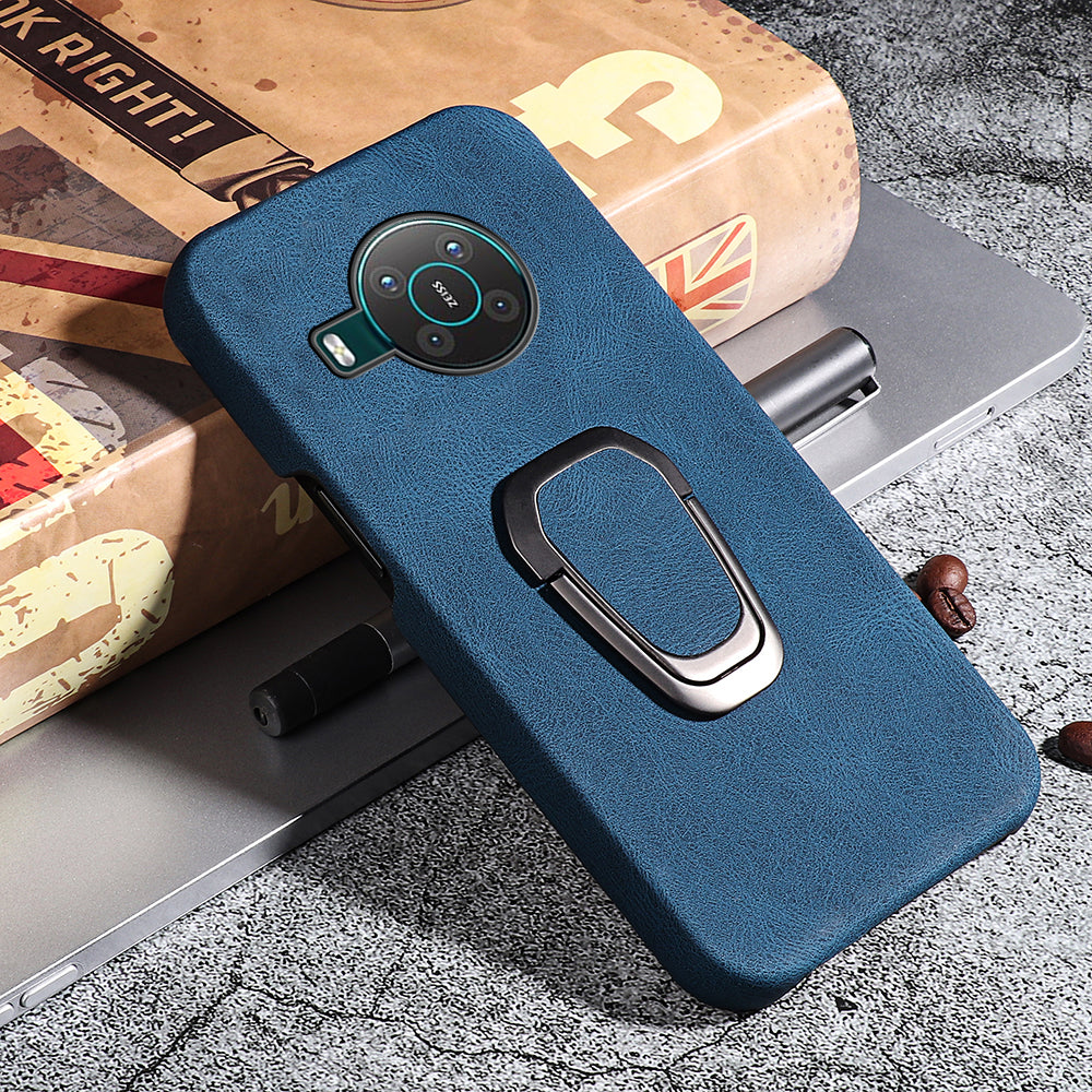 Anti-Drop Smooth Touch PU Leather Coated Hard PC Back Shell Case with Ring Kickstand for Nokia X10 / X20