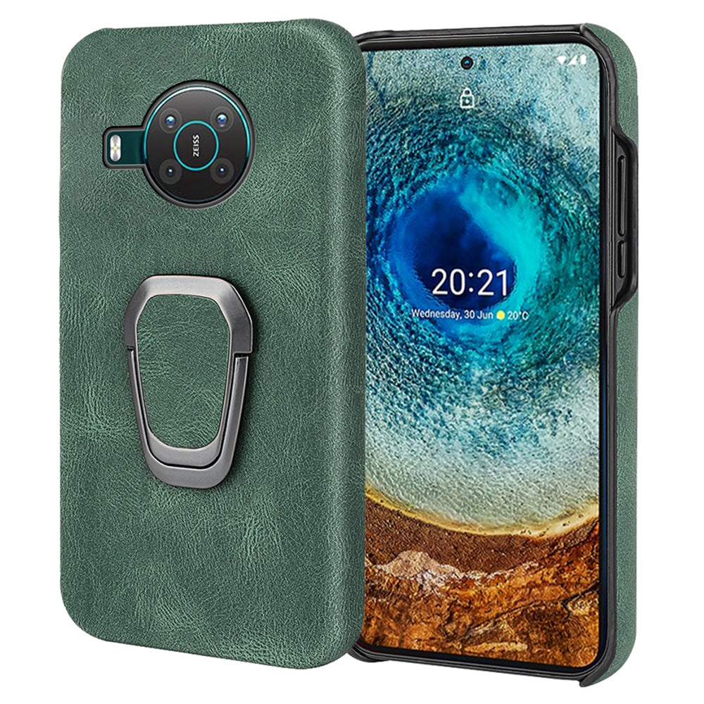 Anti-Drop Smooth Touch PU Leather Coated Hard PC Back Shell Case with Ring Kickstand for Nokia X10 / X20