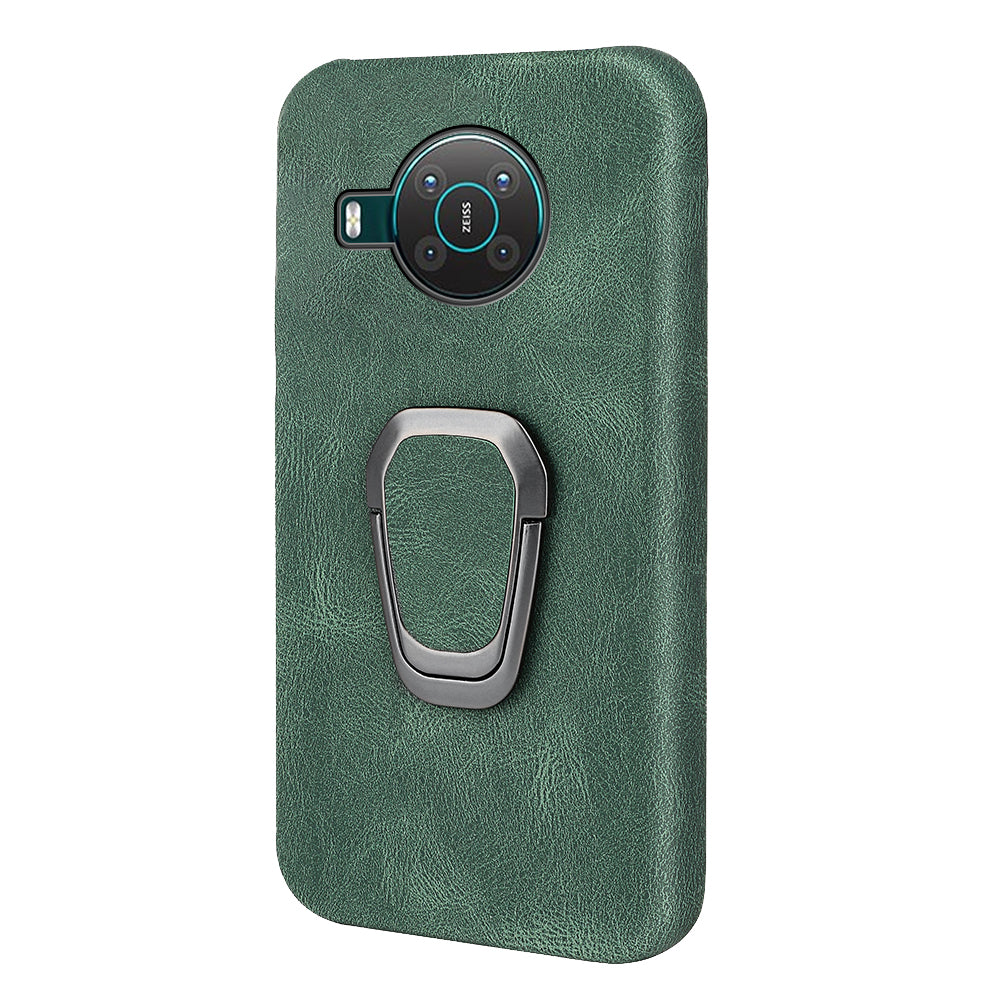 Anti-Drop Smooth Touch PU Leather Coated Hard PC Back Shell Case with Ring Kickstand for Nokia X10 / X20