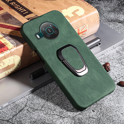 Anti-Drop Smooth Touch PU Leather Coated Hard PC Back Shell Case with Ring Kickstand for Nokia X10 / X20