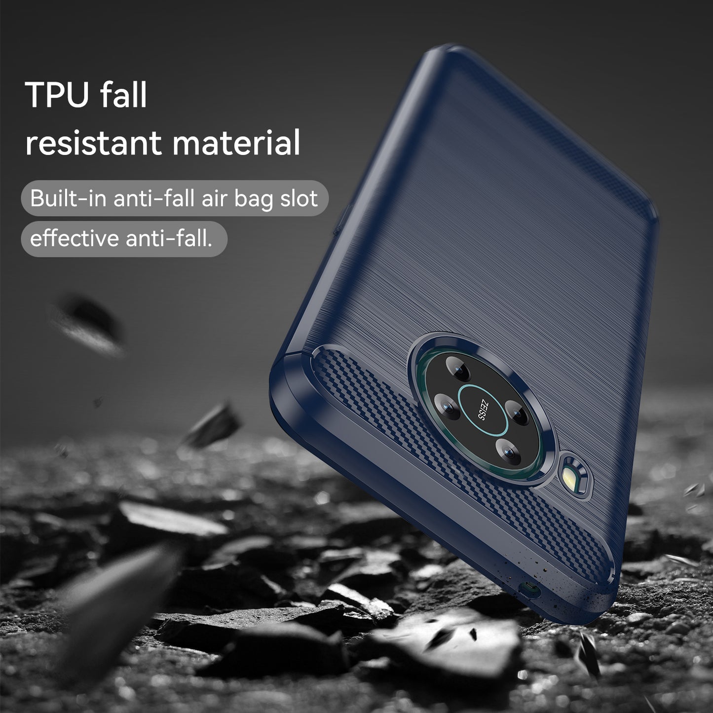 1.8mm Air Cushion Design TPU Case Scratch-Resistant Phone Cover with Carbon Fiber Texture Brushed Surface for Nokia X10/X20