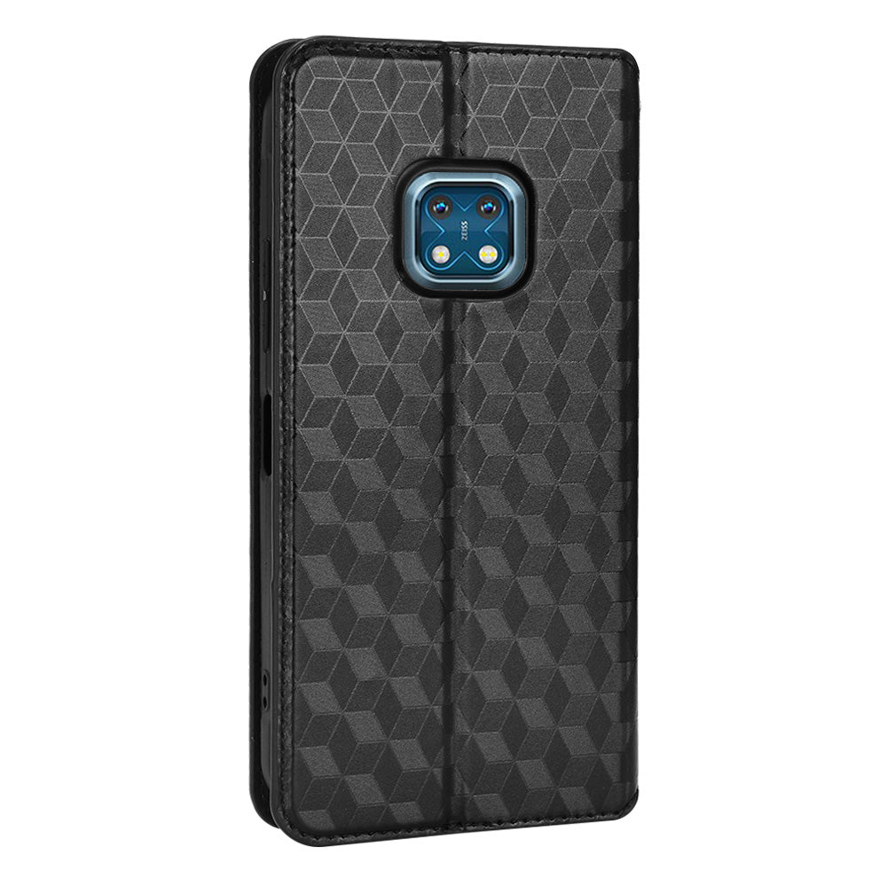 For Nokia XR20 Shockproof PU Leather Phone Cover Stand Rhombus Imprinted Magnetic Absorption Wallet Flip Case