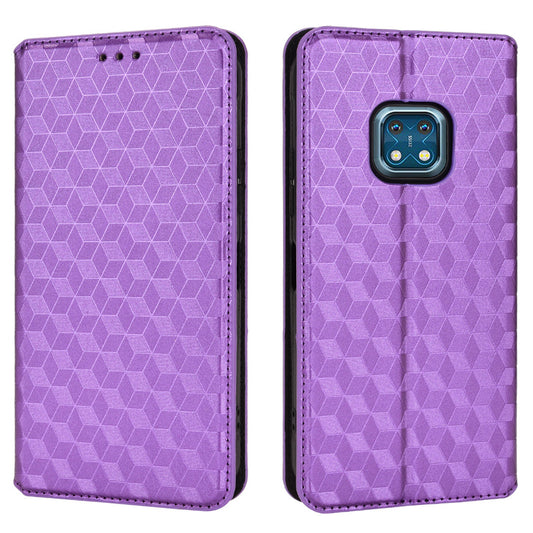 For Nokia XR20 Shockproof PU Leather Phone Cover Stand Rhombus Imprinted Magnetic Absorption Wallet Flip Case